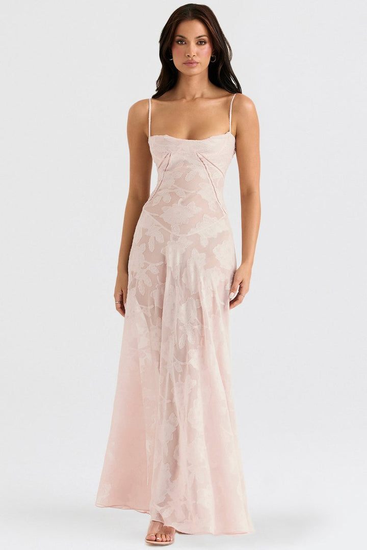 Women's Floral Appliqué Corset Fall Wedding Guest Dress Maxi Gown