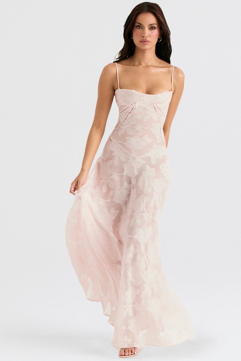 Women's Floral Appliqué Corset Fall Wedding Guest Dress Maxi Gown