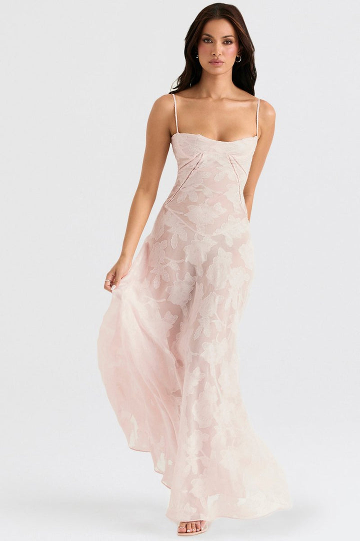 Women's Floral Appliqué Corset Fall Wedding Guest Dress Maxi Gown