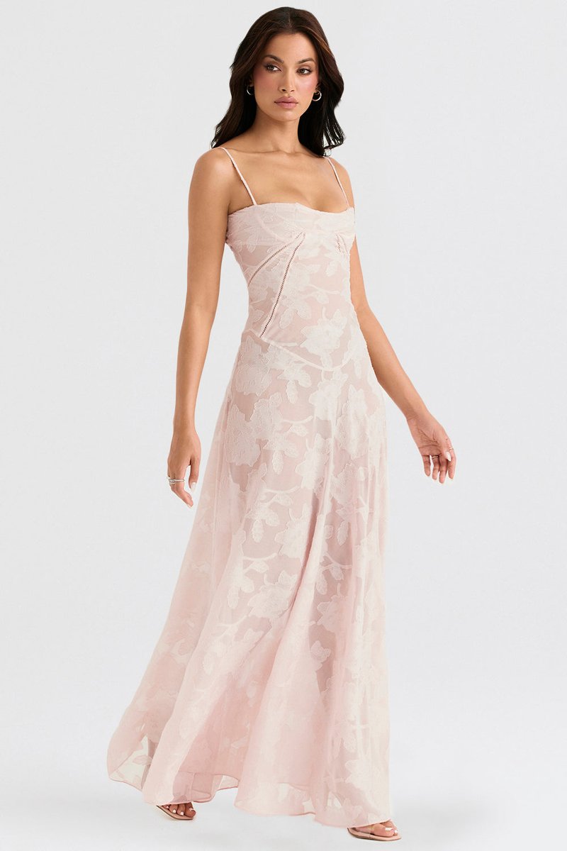 Women's Floral Appliqué Corset Fall Wedding Guest Dress Maxi Gown