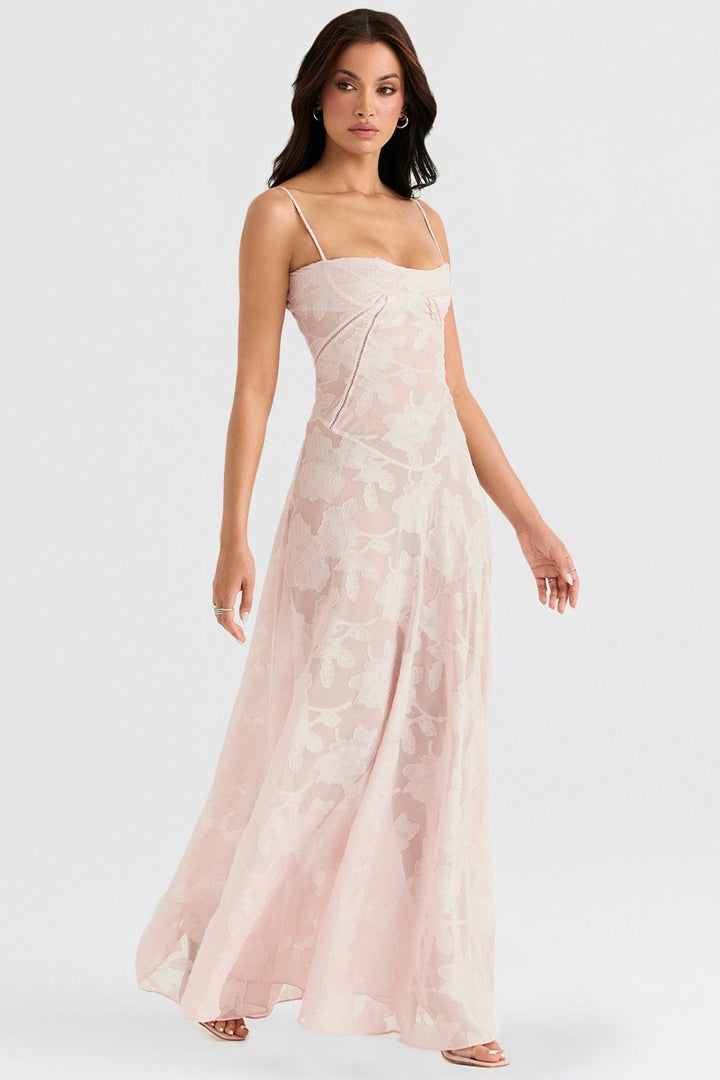 Women's Floral Appliqué Corset Fall Wedding Guest Dress Maxi Gown