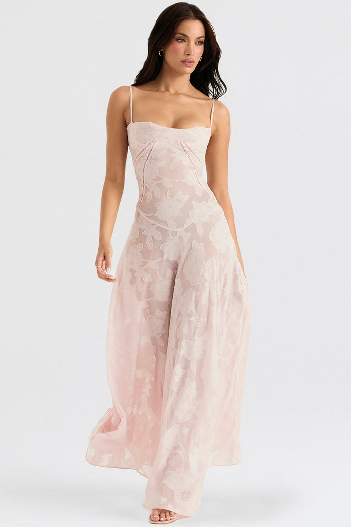 Women's Floral Appliqué Corset Fall Wedding Guest Dress Maxi Gown