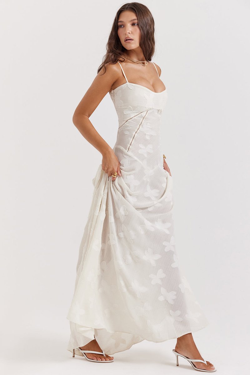 Women's Floral Appliqué Corset Fall Wedding Guest Dress Maxi Gown
