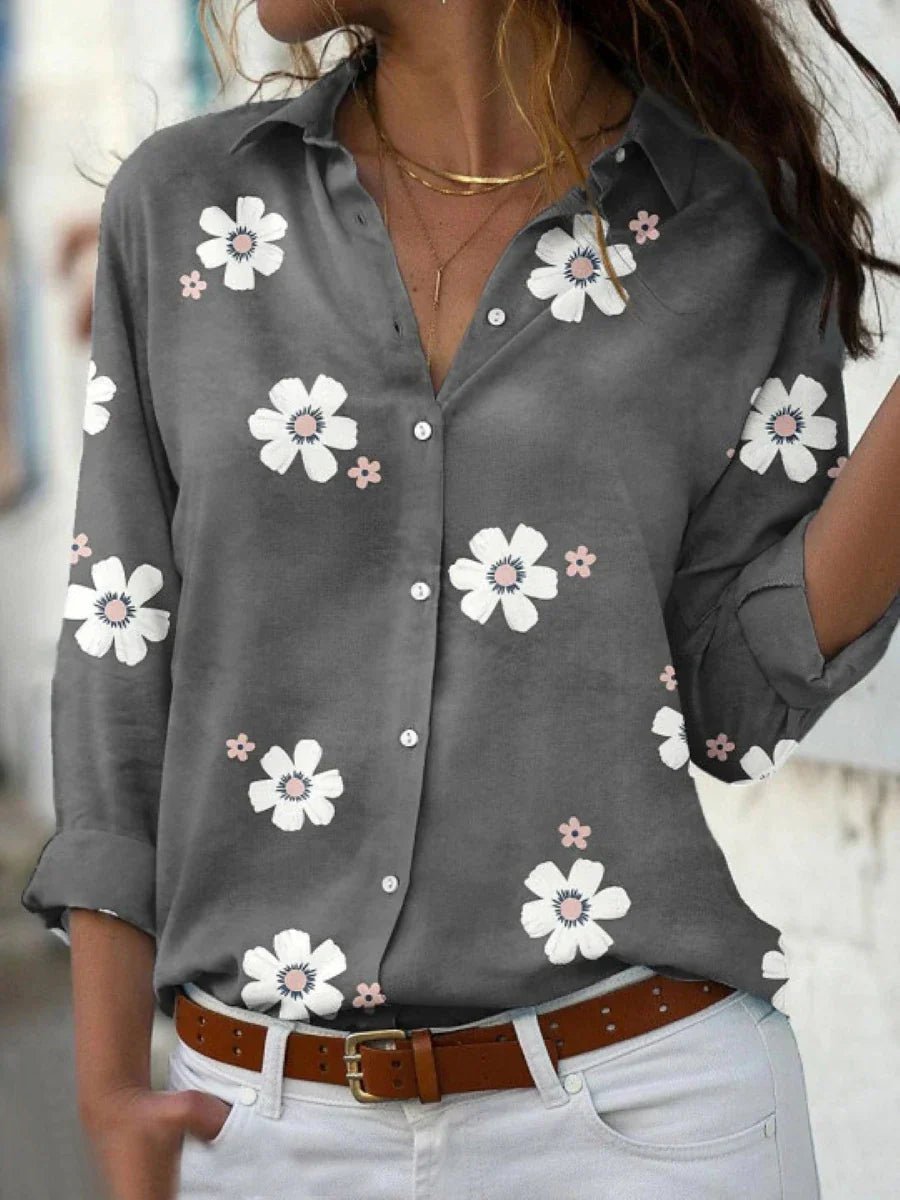 Women's Floral Button-Down Long-Sleeve Relaxed-Fit Shirt