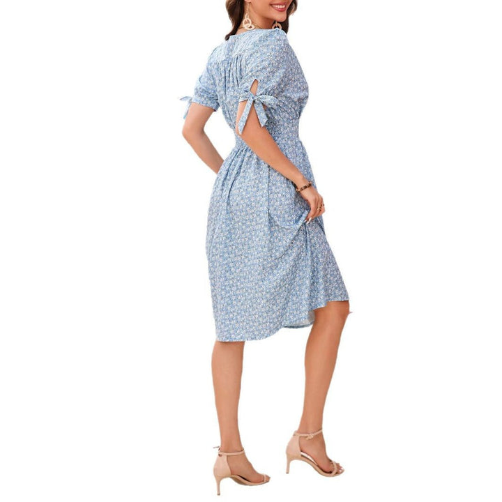 Women's Floral Button-Front Midi Formal Dress Puffed Sleeves