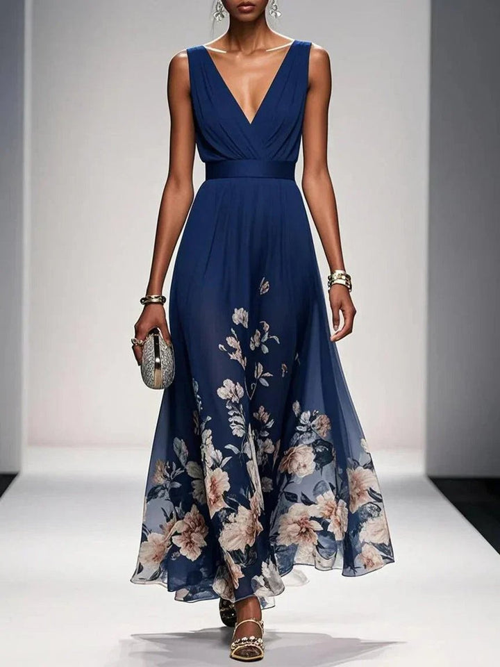 Women's Floral Chiffon V-Neck A-Line Fall Wedding Guest Dress