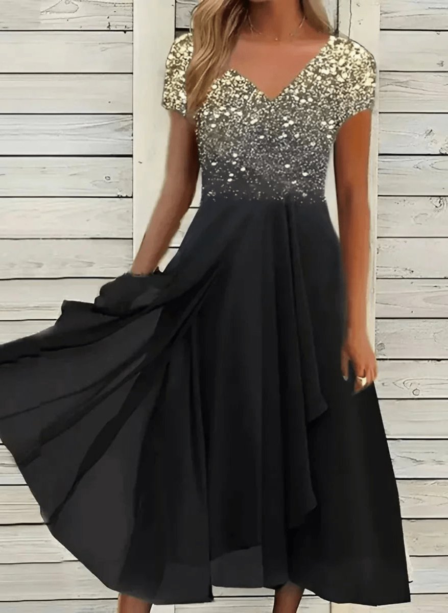 Women's Floral Chiffon V-Neck Fall Midi Dress