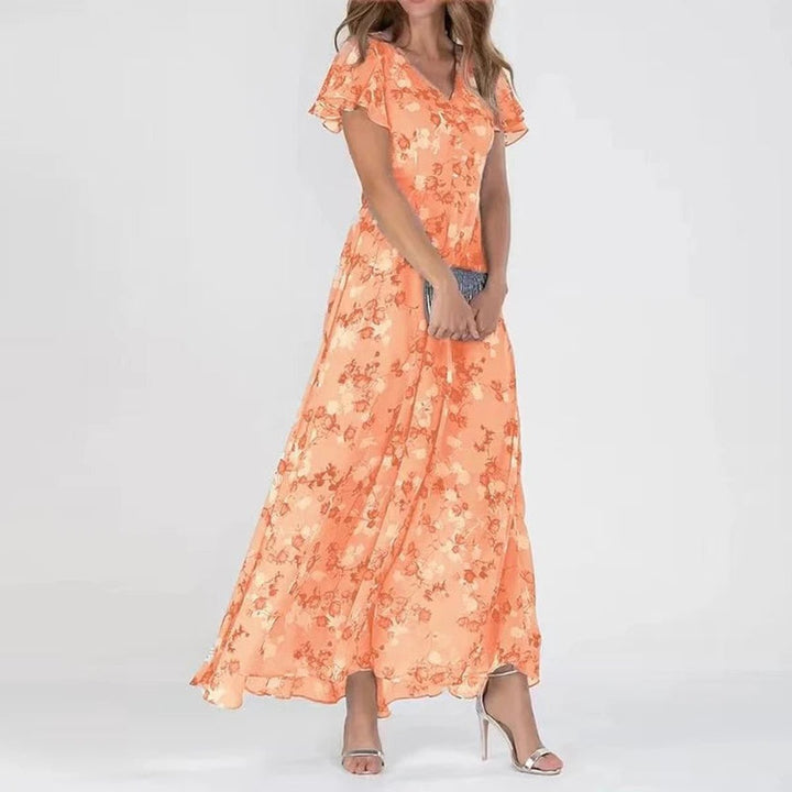 Women's Floral Chiffon V-Neck Tummy-Control Formal Dress