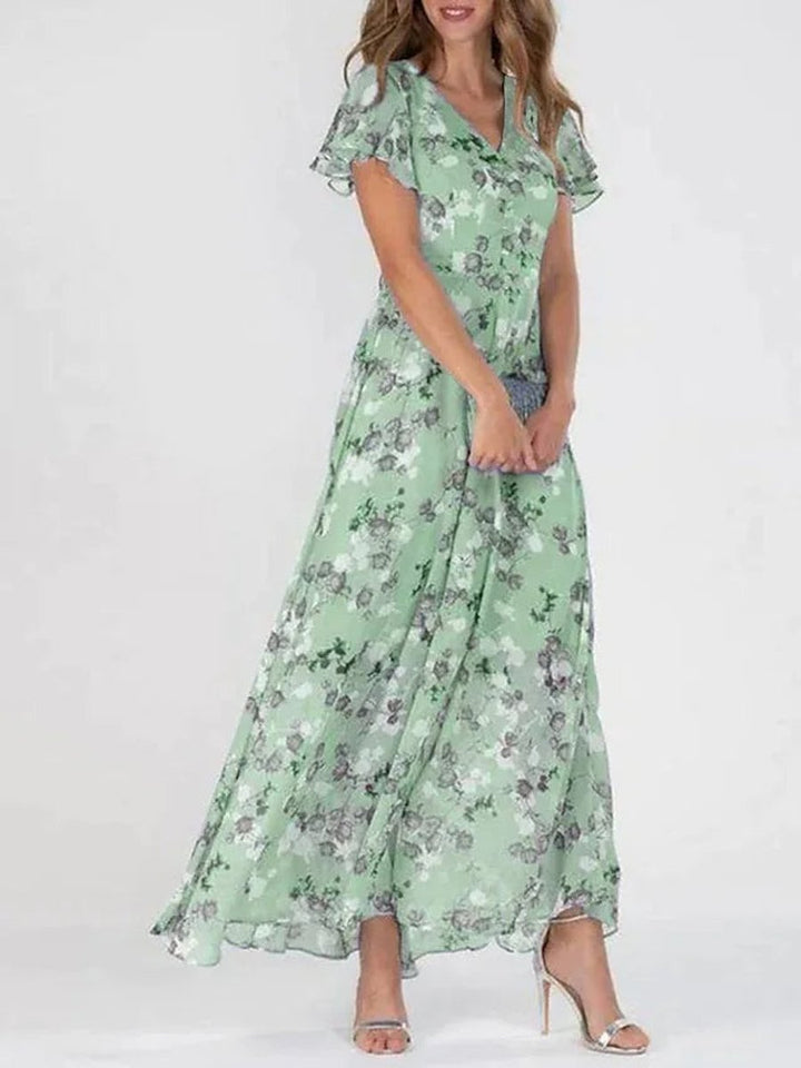 Women's Floral Chiffon V-Neck Tummy-Control Formal Dress