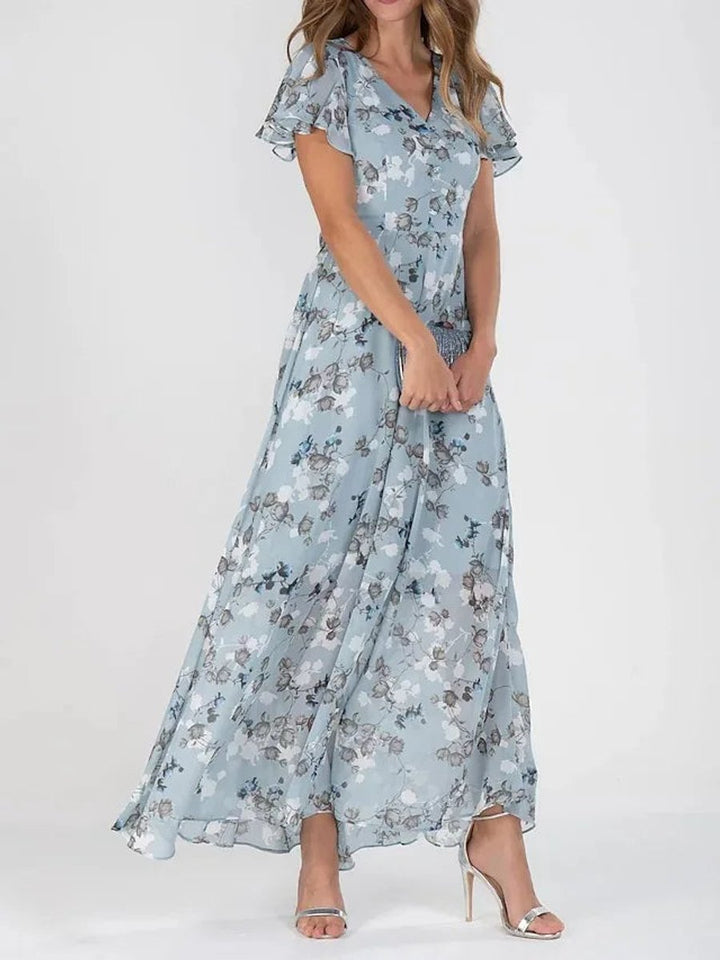 Women's Floral Chiffon V-Neck Tummy-Control Formal Dress