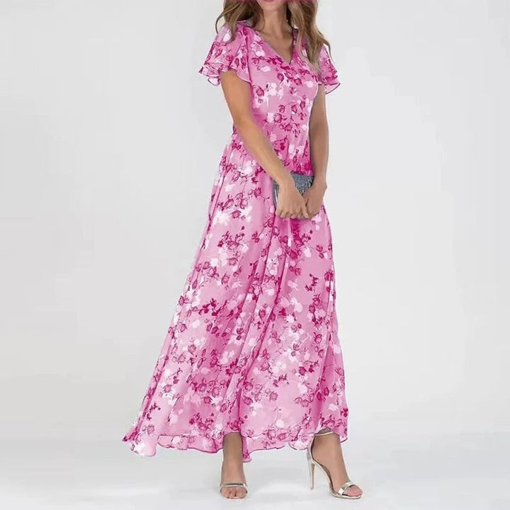 Women's Floral Chiffon V-Neck Tummy-Control Formal Dress