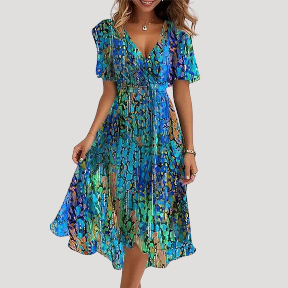 Women's Floral Chiffon Wrap Fall Wedding Guest Dress Midi