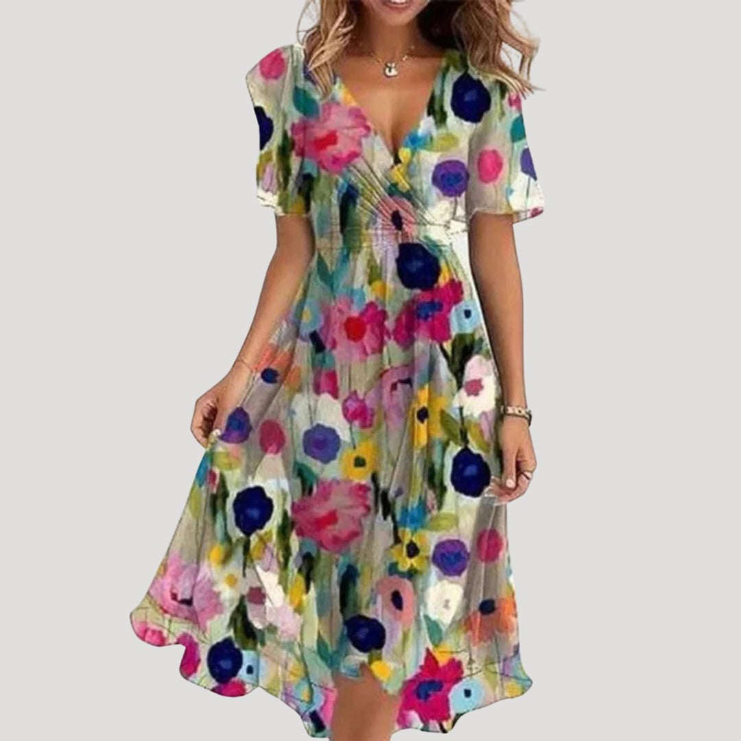 Women's Floral Chiffon Wrap Fall Wedding Guest Dress Midi