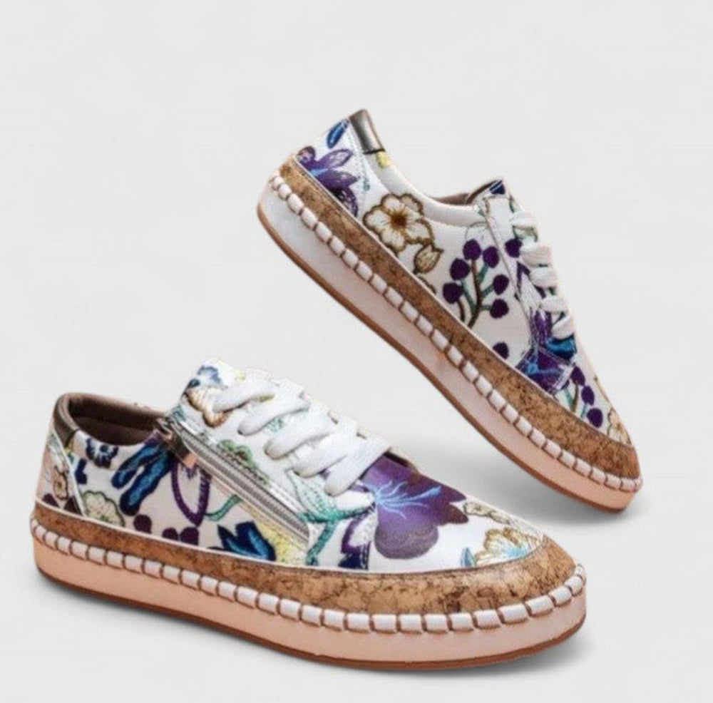 Women's Floral Cork-Sole Lace-Up Orthopedic Sneakers - Blue Flora