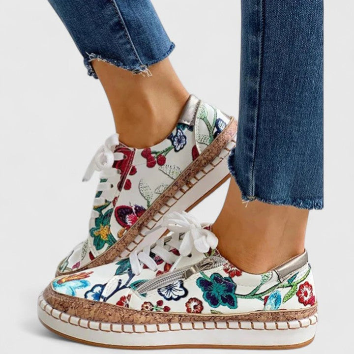 Women's Floral Cork-Sole Lace-Up Orthopedic Sneakers - Bella Flora