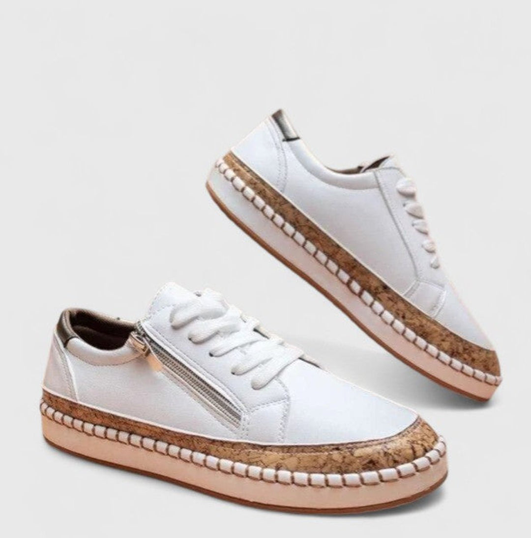 Women's Floral Cork-Sole Lace-Up Orthopedic Sneakers - Pure White