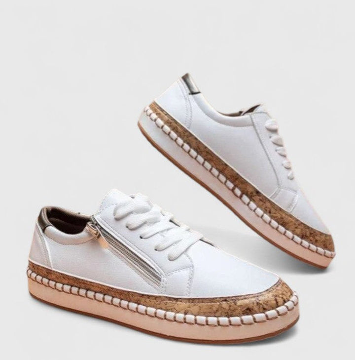 Women's Floral Cork-Sole Lace-Up Orthopedic Sneakers - Pure White