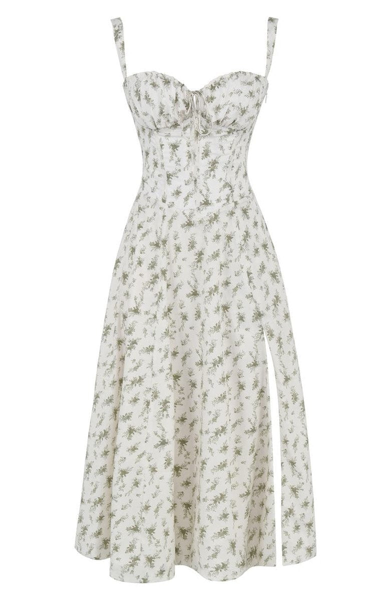 Women's Floral Corset-Back A-Line Fall Midi Dress