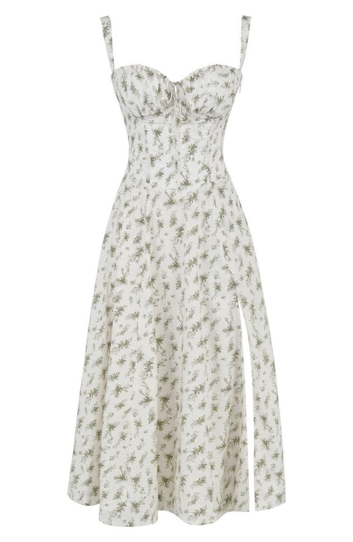 Women's Floral Corset-Back A-Line Fall Midi Dress