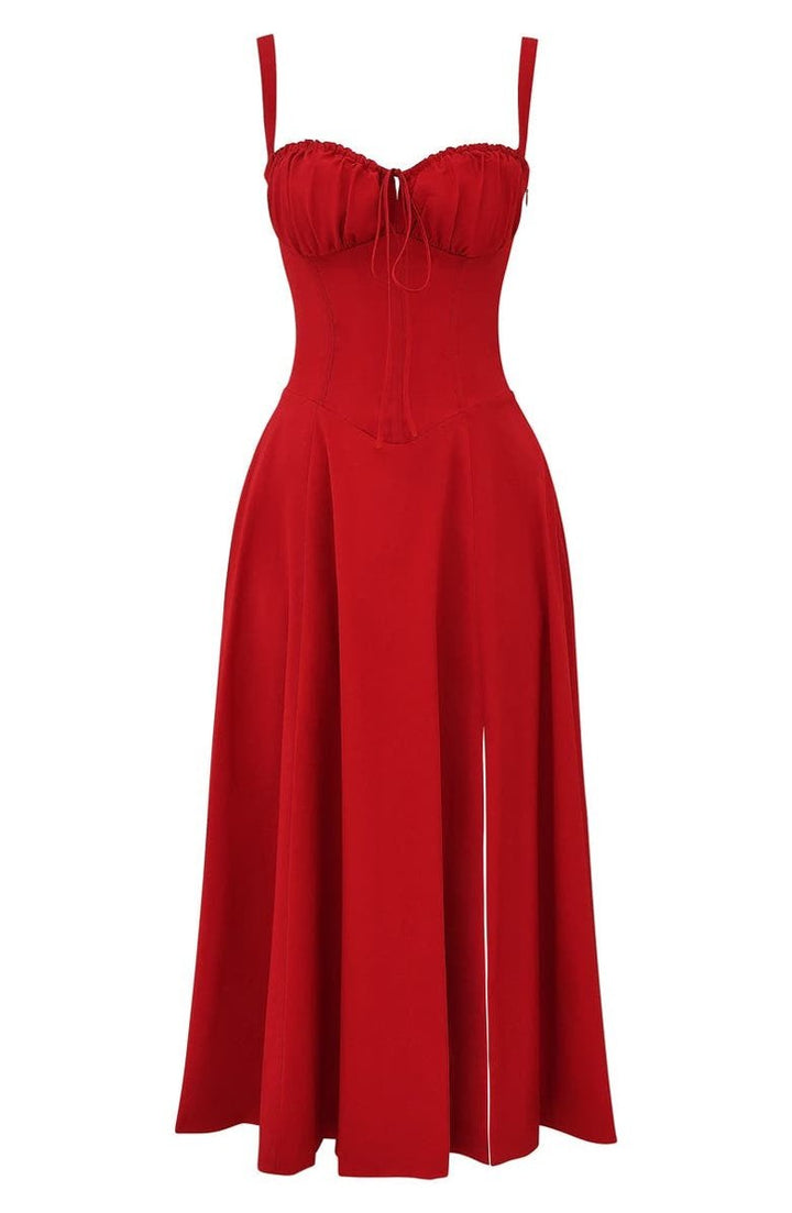 Women's Floral Corset-Back A-Line Fall Midi Dress