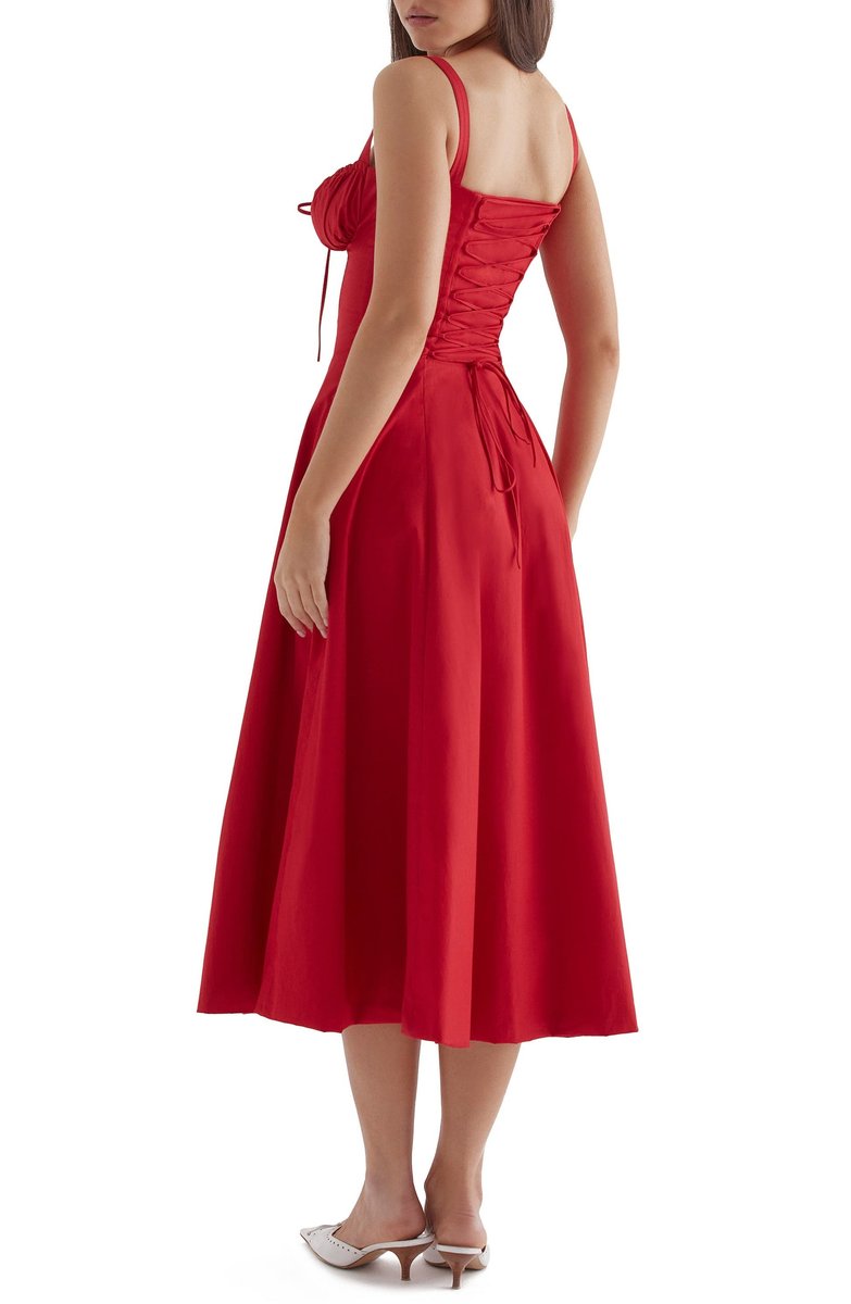 Women's Floral Corset-Back A-Line Fall Midi Dress