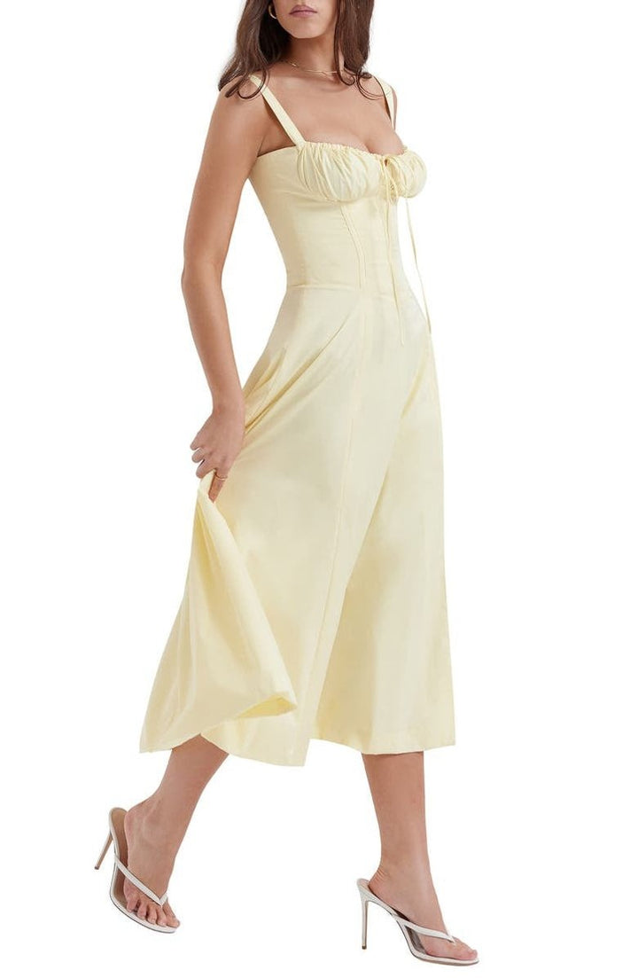 Women's Floral Corset-Back A-Line Fall Midi Dress