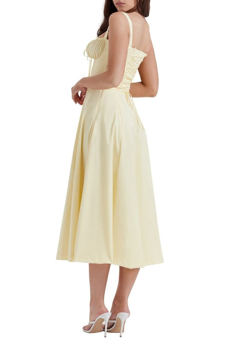 Women's Floral Corset-Back A-Line Fall Midi Dress
