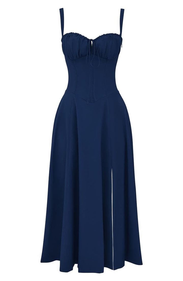 Women's Floral Corset-Back A-Line Fall Midi Dress