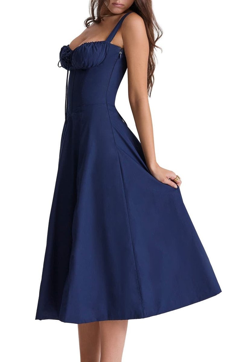 Women's Floral Corset-Back A-Line Fall Midi Dress