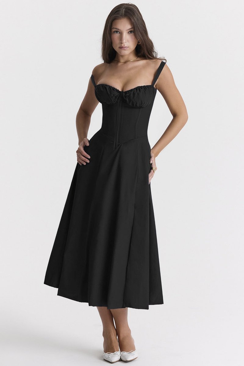 Women's Floral Corset-Back A-Line Fall Midi Dress