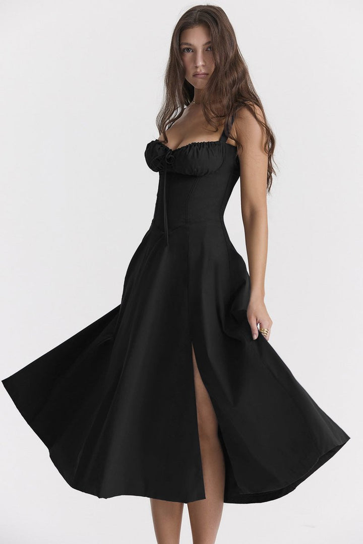 Women's Floral Corset-Back A-Line Fall Midi Dress