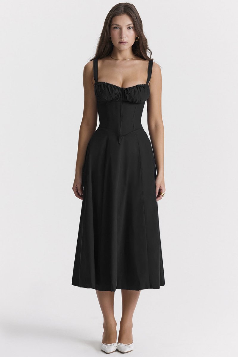 Women's Floral Corset-Back A-Line Fall Midi Dress