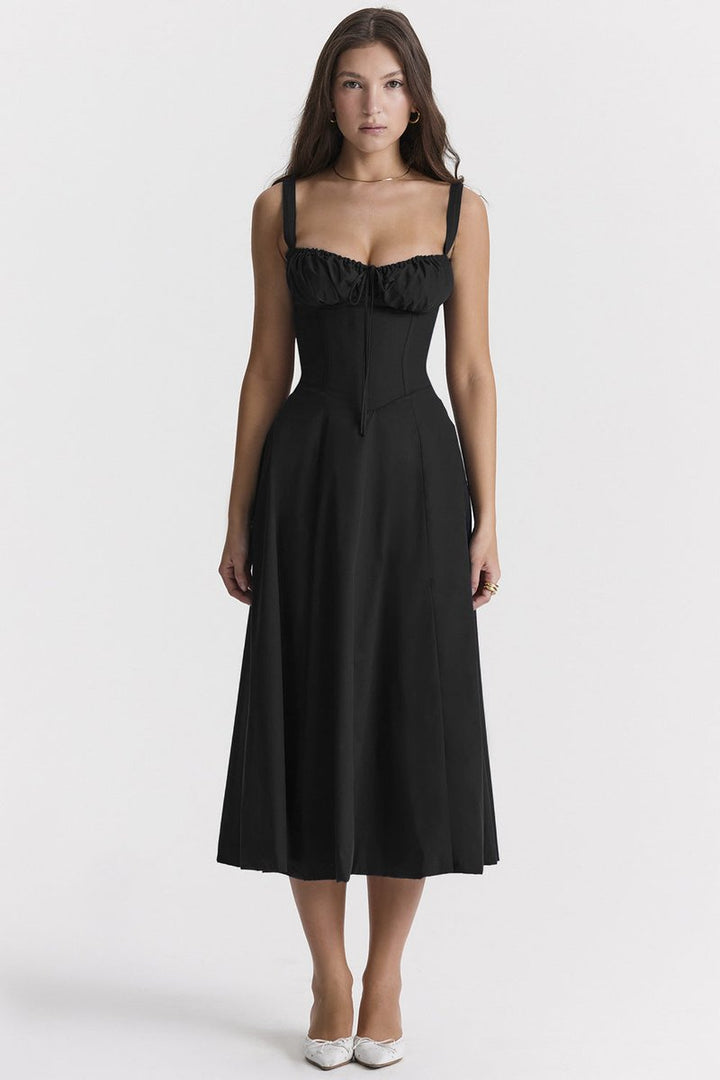 Women's Floral Corset-Back A-Line Fall Midi Dress