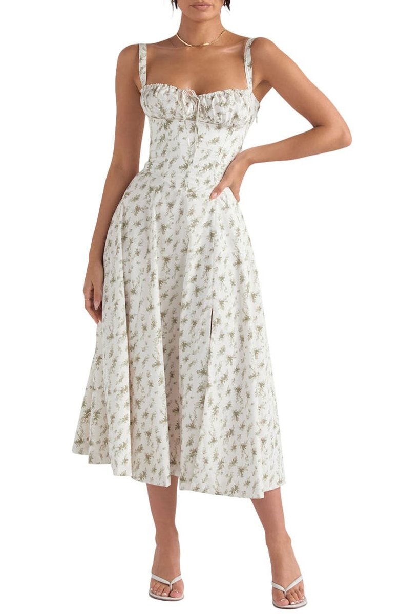 Women's Floral Corset-Back A-Line Fall Midi Dress