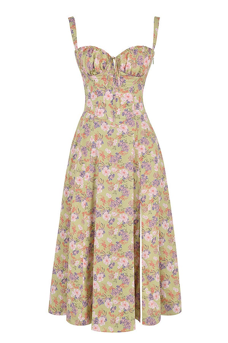 Women's Floral Corset-Back A-Line Fall Midi Dress