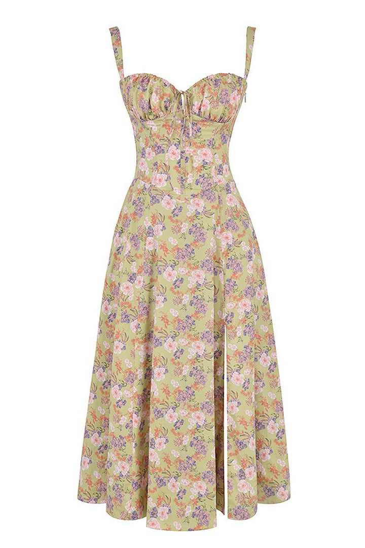 Women's Floral Corset-Back A-Line Fall Midi Dress