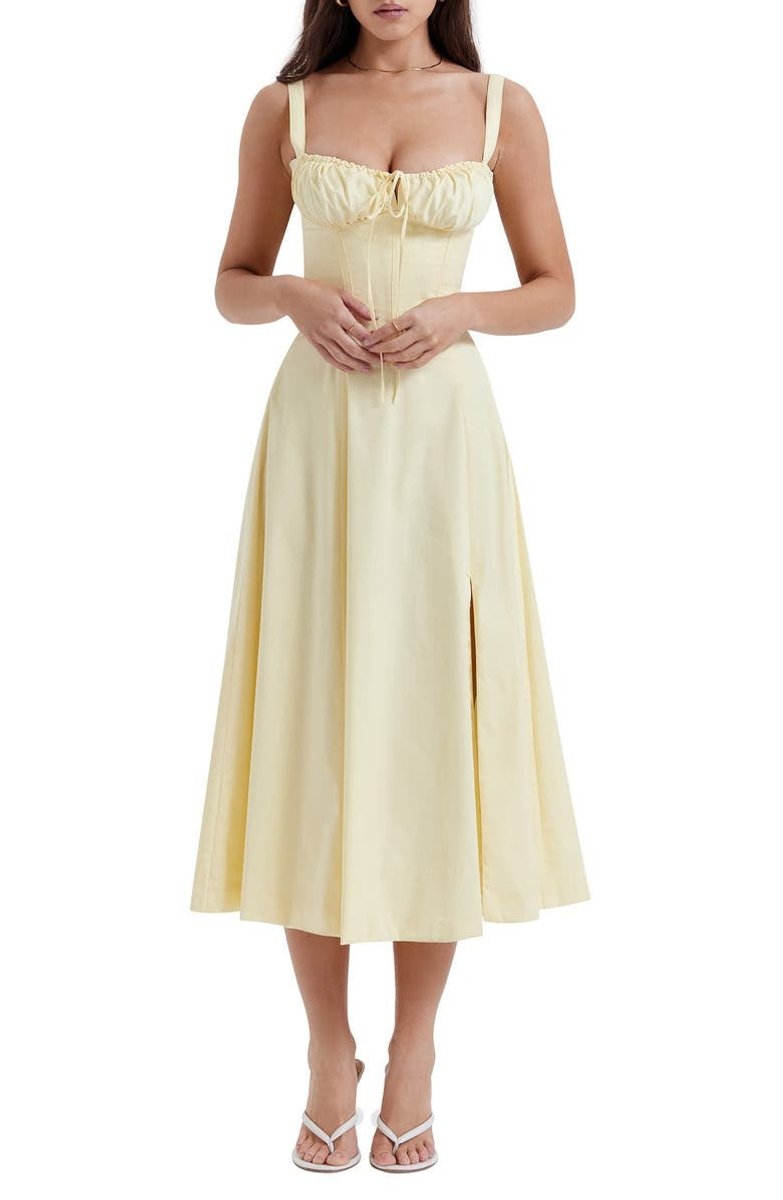 Women's Floral Corset-Back A-Line Fall Midi Dress