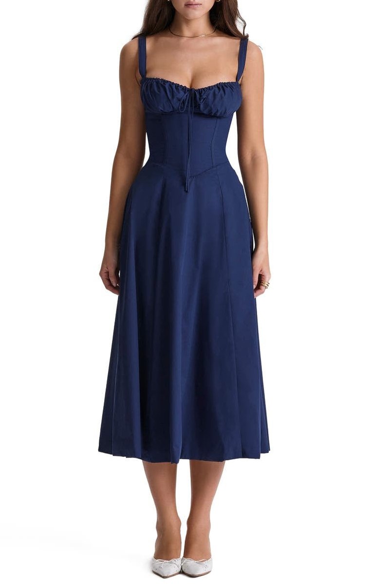 Women's Floral Corset-Back A-Line Fall Midi Dress