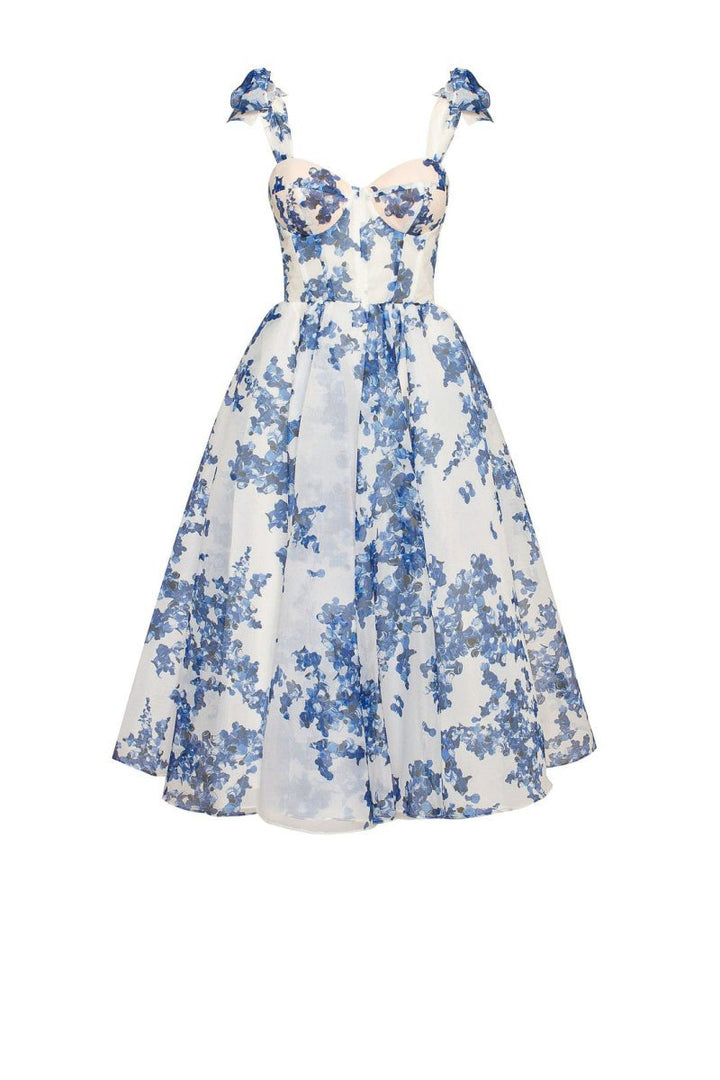 Women's Floral Corset Bodice A-Line Fall Midi Dress