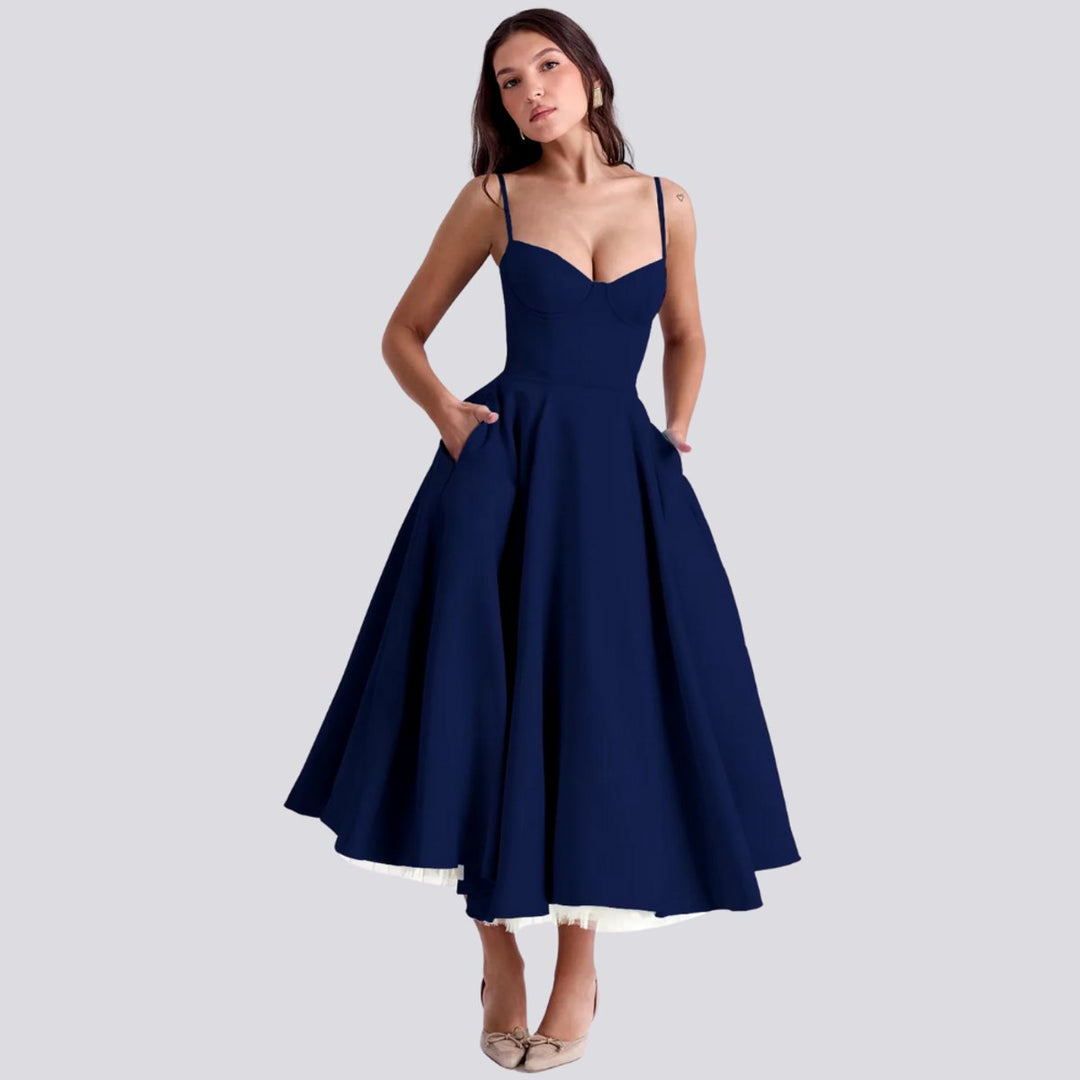 Women's Floral Corset Bodice A-Line Fall Midi Dress