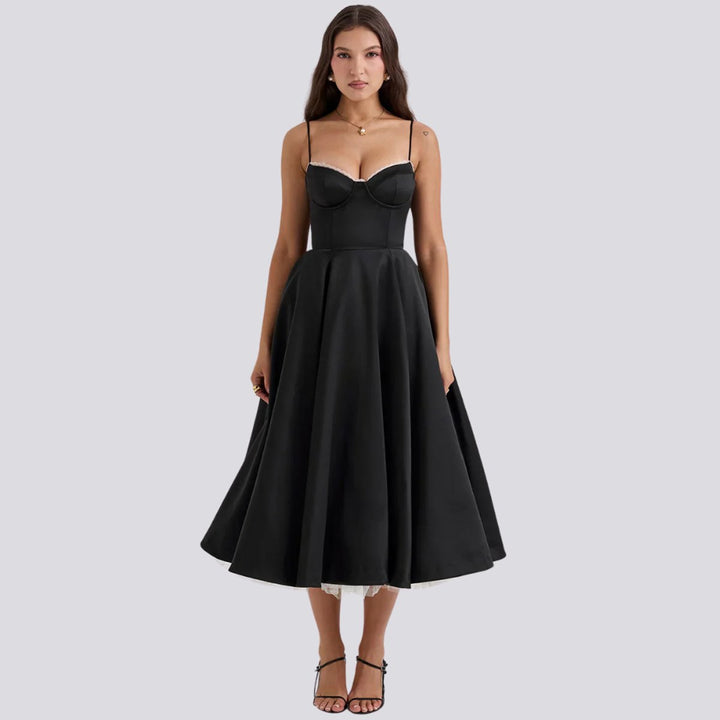 Women's Floral Corset Bodice A-Line Fall Midi Dress