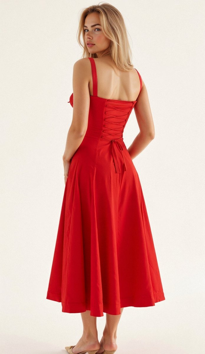 Women's Floral Corset-Bodice Satin Fall Midi Dress Side Slit