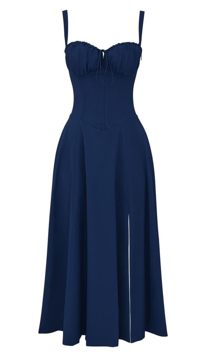 Women's Floral Corset-Bodice Satin Fall Midi Dress Side Slit