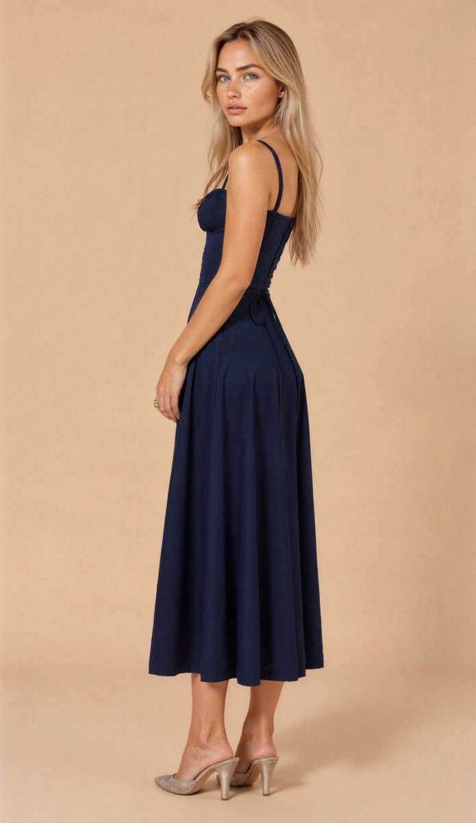 Women's Floral Corset-Bodice Satin Fall Midi Dress Side Slit