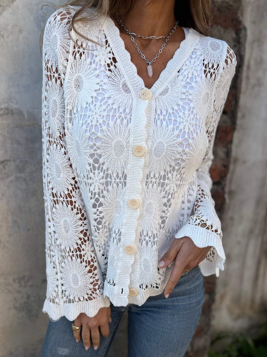 Women's Floral Crochet Lace Button-Front Cardigan