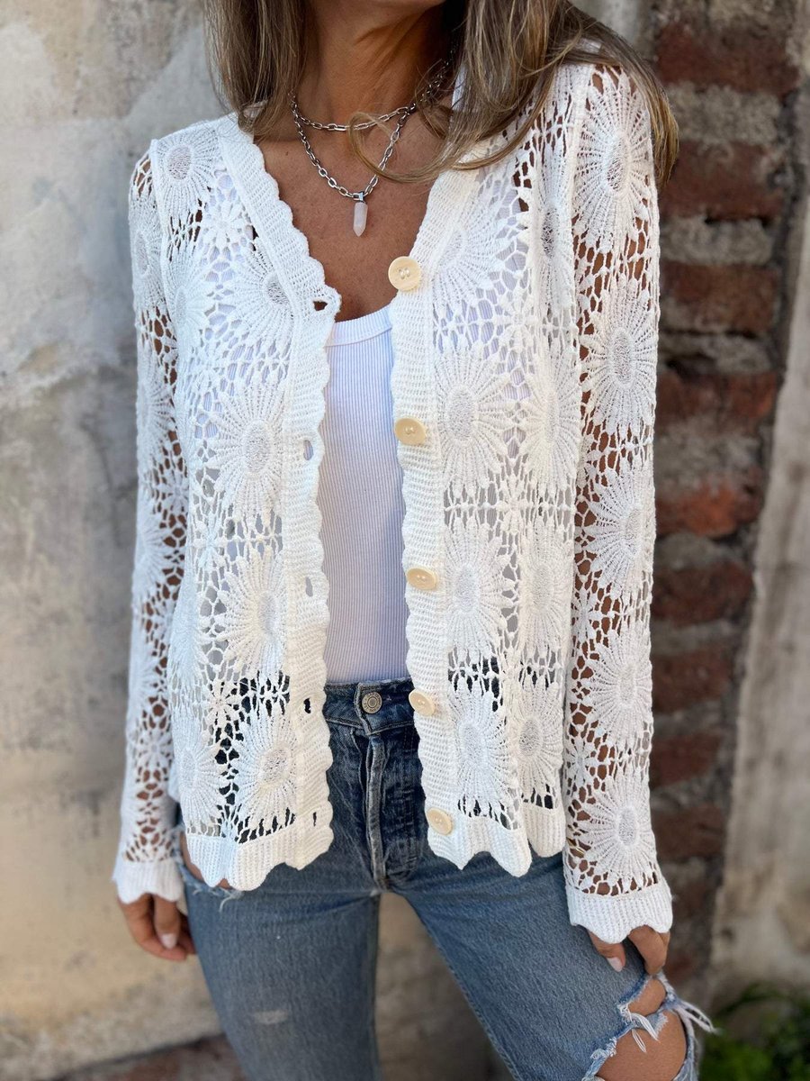 Women's Floral Crochet Lace Button-Front Cardigan