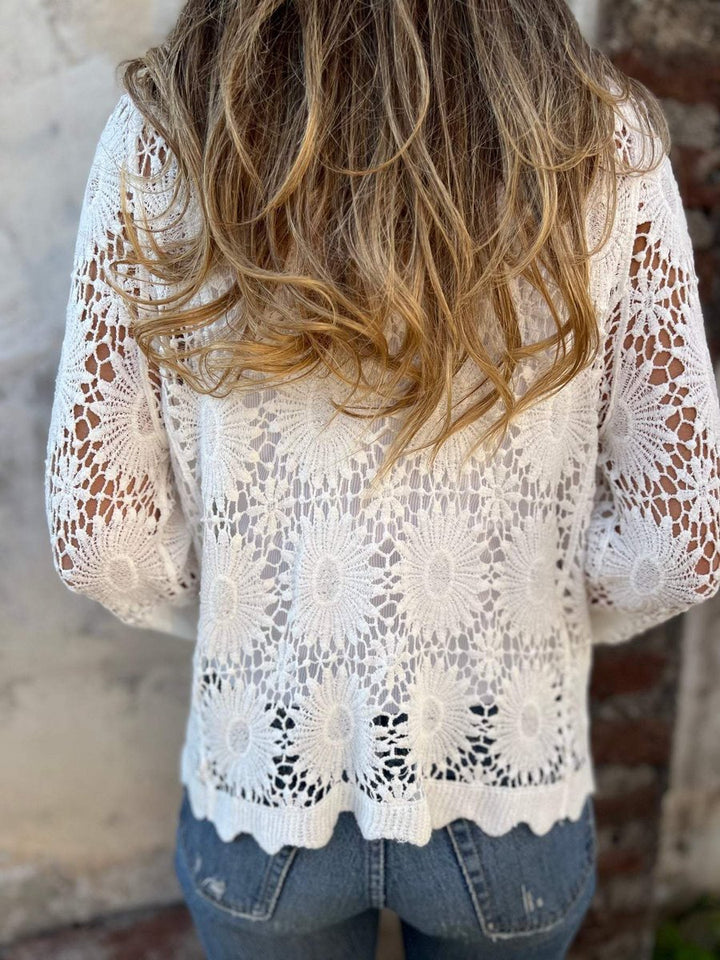 Women's Floral Crochet Lace Button-Front Cardigan