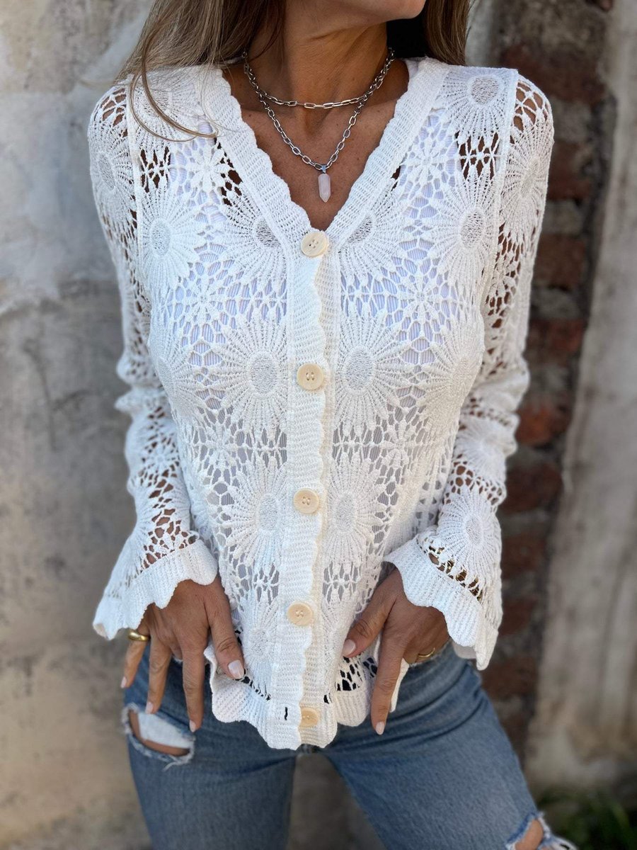 Women's Floral Crochet Lace Button-Front Cardigan