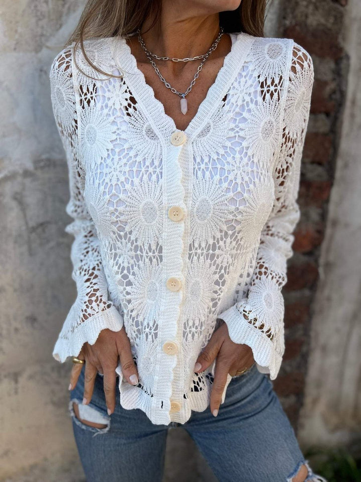Women's Floral Crochet Lace Button-Front Cardigan