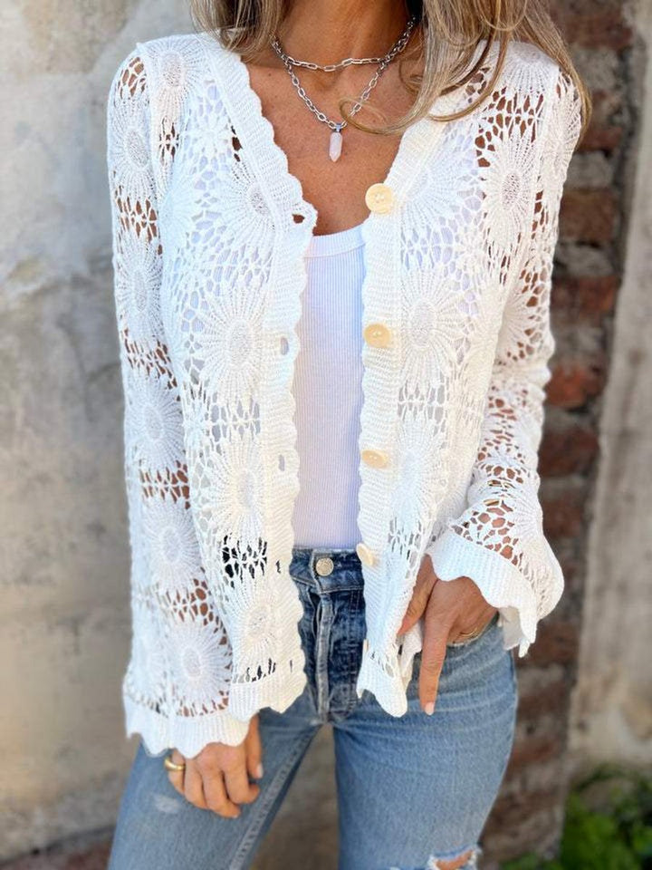 Women's Floral Crochet Lace Button-Front Cardigan